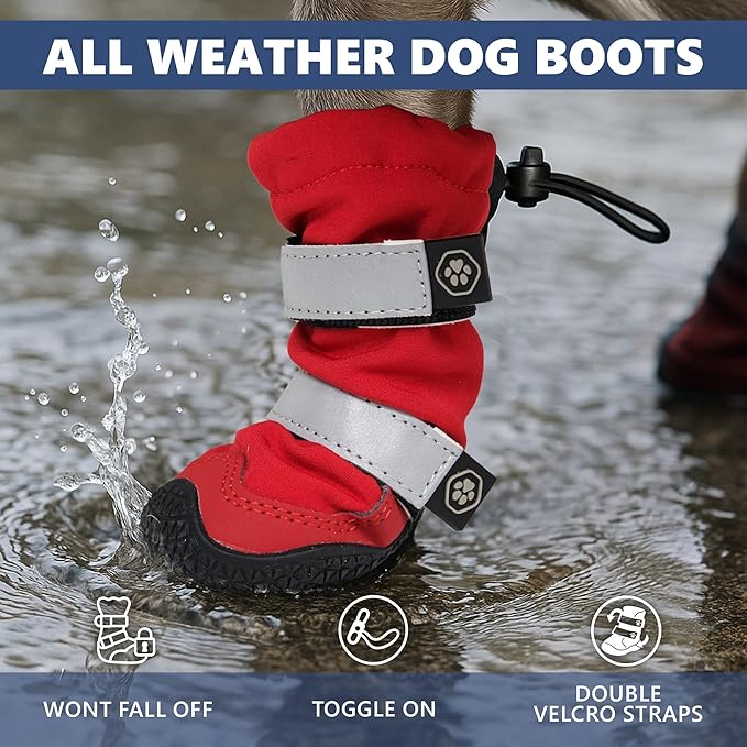 Spark Paws Dog Shoes, Waterproof Dog Boots for Medium to Large Dogs, Non Slip, Breathable Dog Booties and Paw Protectors - 4PCS Doggie Hiking Boots with Reflective Straps - Red, Size 2