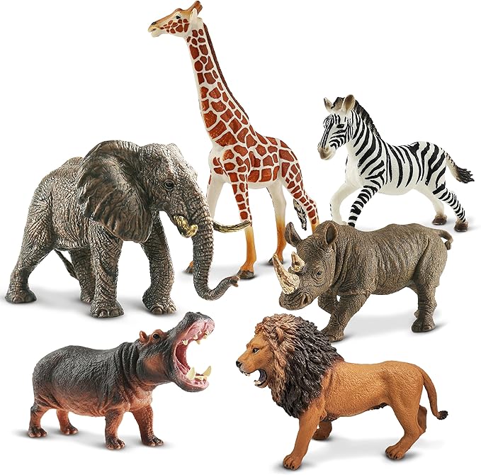 6PCS Safari Animal Figure Toys for Kids 3-5 Realistic Plastic Jungle Animal Figurines African Wildlife Learning Toys for Kids Boys Girls Toddlers