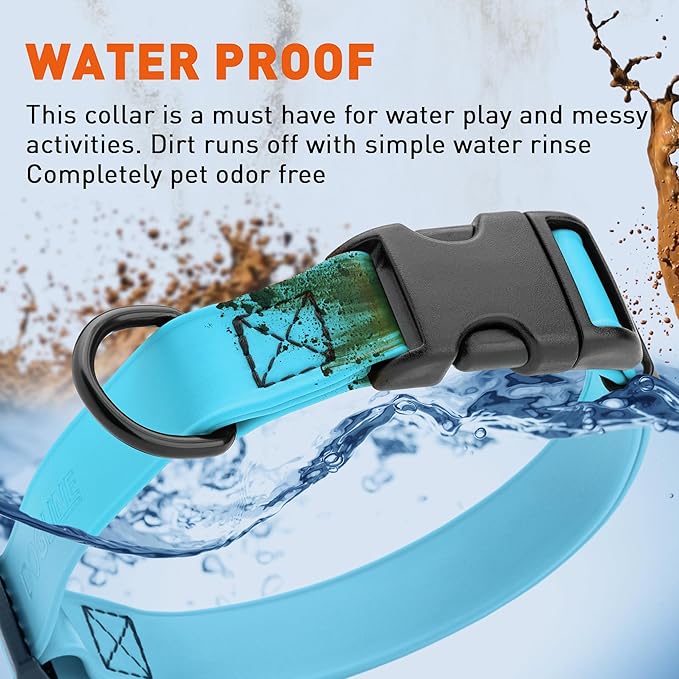 Dogline Biothane Waterproof Dog Collar with Quick Release Buckle Strong Coated Nylon Webbing with Odor- Proof for Easy Care Easy to Clean Fits Small Medium Large Dogs, Cyan Blue 1" W 15-25" L