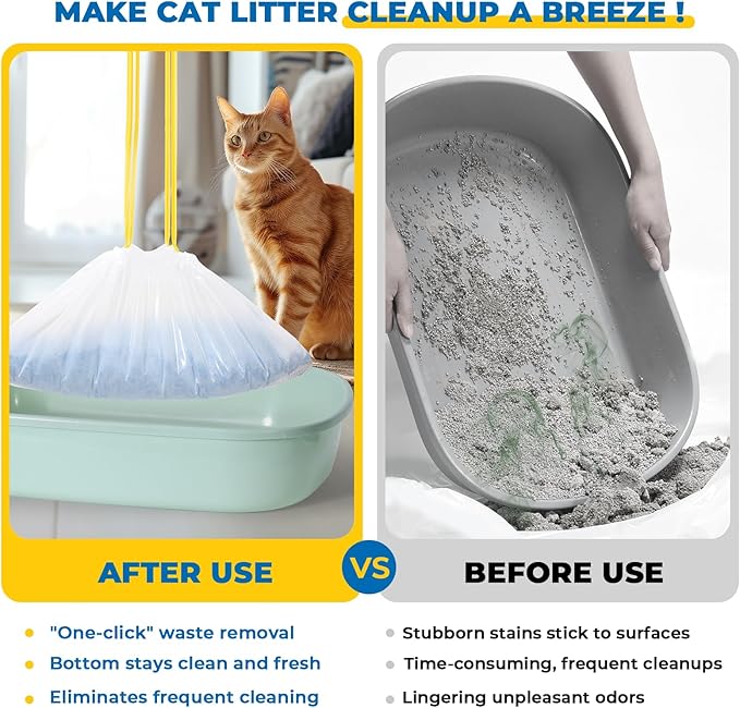 KONE Cat Litter Box Liners, 26 Count Extra Durable Large Drawstring Kitty Litter Pan Bags, 30" x 17"