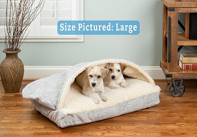 Snoozer Luxury Rectangle Cozy Cave Dog Bed - Indoor Dog Bed with Cover Cave, Covered Calming Burrow for Medium & Large Sized Pets with Blanket Attached, Enclosed, Washable - Large, Palmer Dove