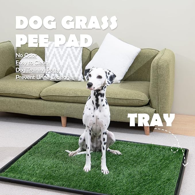 MEEXPAWS Dog Grass Pee Pads for Dogs with Tray | Extra Large 45×34 in | 2× Dog Artificial Grass Pads Replacement| Rapid Drainage | Indoor Litter Box | Hemmed Edge