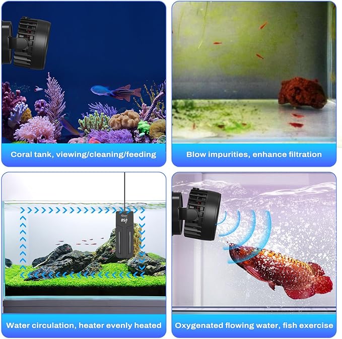 hygger DC Powerful Wave Maker For Aquarium, Quiet Aquarium Circulation Water Pump Adjustable Flow Freq, 4 Waves/Night/Feed Modes, Magnetic Holder Display Controller