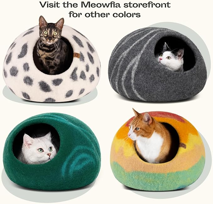 MEOWFIA Cat Cave – Premium Felt Cat Bed for Indoor Cats, Handmade 100% Merino Wool (Medium, Slate Grey)