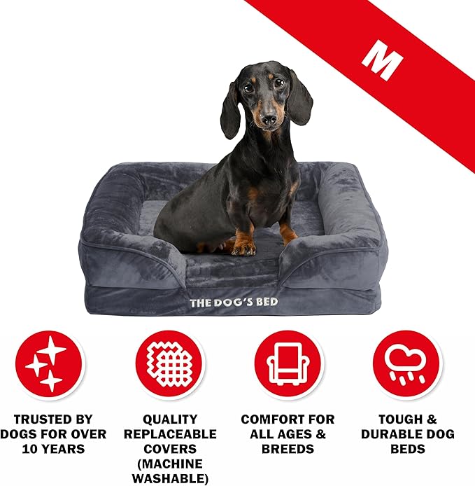 The Dog’s Bed, Orthopedic Standard Foam Waterproof Dog Bed with Standard Support, Medium Grey Plush, Waterproof, Supportive Dog Bed with Replaceable Covers, Veterinary Approved