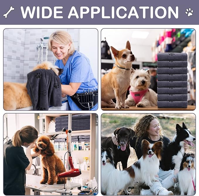 Chumia 8 Pcs Dog Towels for Drying Dogs Cats Pet Towels Bulk Puppy Microfiber Quick Drying Paw Bath Bathing Supplies Absorbent for Medium Pets(Gray,40 x 24 Inch)