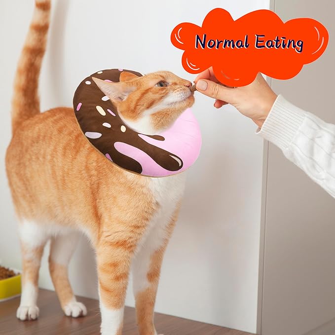 Cat Cone Collar Soft, Adjustable Cat Recovery Collar Kitten Cones to Stop Licking, Cute Donut E Collar After Surgery, Elizabethan Kittens Protective Cones After Spay (Chocolate, Small)