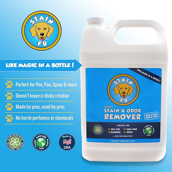 Pet Stain Odor Remover Professional Strength Powerful Eliminator for Tough Dog Cat Pet Urine Pee Poop Feces Vomit Slobber Drool Blood Wine Coffee Home Kennel Car RV Office (1 Gallon)