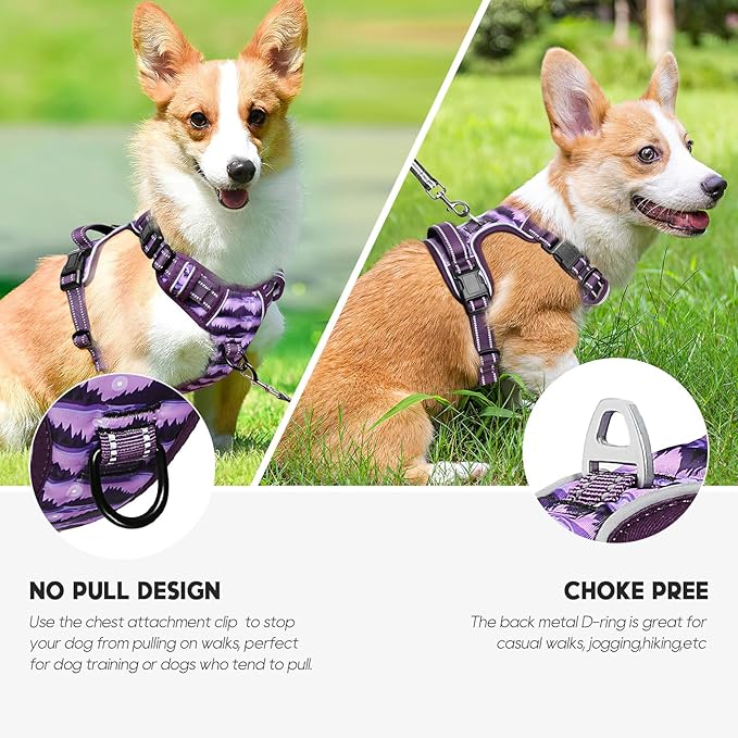 Timos Dog Harness,No-Pull Pet Harness Adjustable Soft Padded Dog Vest,Reflective No-Choke Pet Oxford Vest with Easy Control Handle for Small Dogs,Moon Night,S