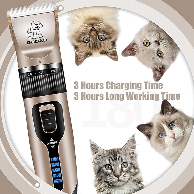 Cat Clippers for Matted Hair, Cat Grooming Kit, Cordless Cat Shaver for Long Hair, Low Noise Paw Trimmer, Cat Hair Trimmer for Grooming,Quiet Pet Hair Clippers Tools for Cats Dogs (Gold)