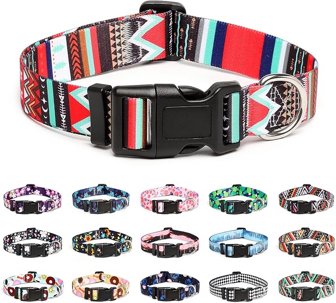 Mercano Adjustable Dog Collar - Special Design Patterns, Soft Nylon Comfortable Sturdy Pet Collar for Small Medium Large Dogs (XS, Tribal Red)