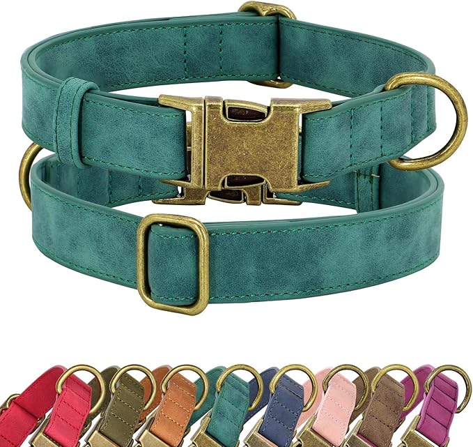 Didog Soft PU Leather Dog Collar, Stylish Quick Released Dog Collars for Small Dogs, Easy Clean Adjustable Pet Collar for Daily Walking, Green, S Fit 10-16" Neck