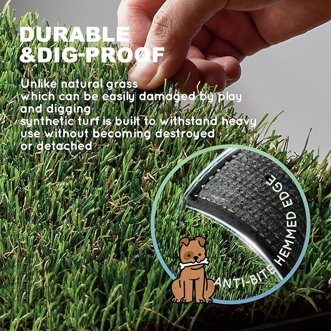 HQ4us Dog Grass Pad with Tray Medium 31”×21” Dog Litter Box Toilet with 2×Artificial Grass for Dogs with Hemmed Edge, Pee Pads for Dogs, Realistic, Less Stink, Potty for Balcony