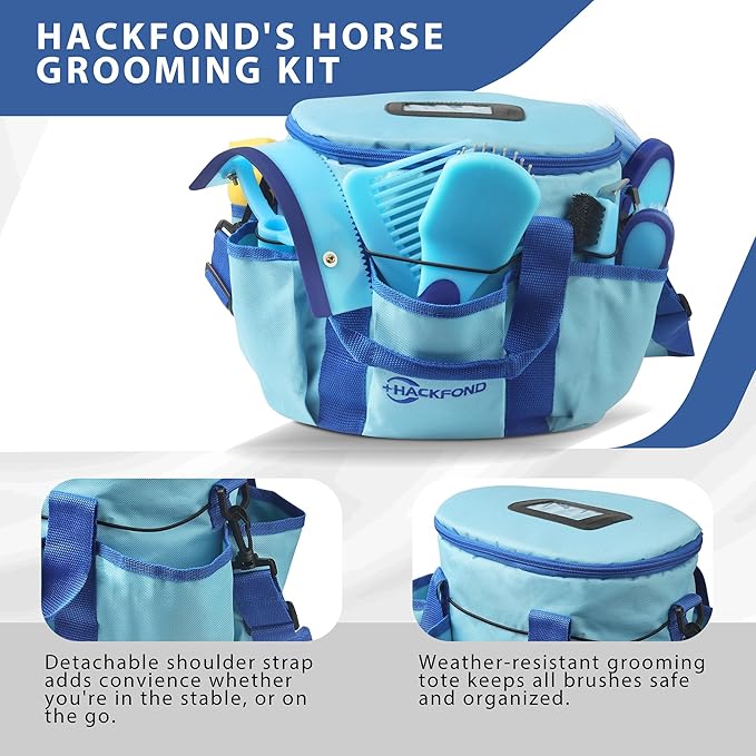 Horse Grooming Kit 9pcs Horse Brushes Equine Grooming Brushes Tack Room Supplies Set with Organizer Tote