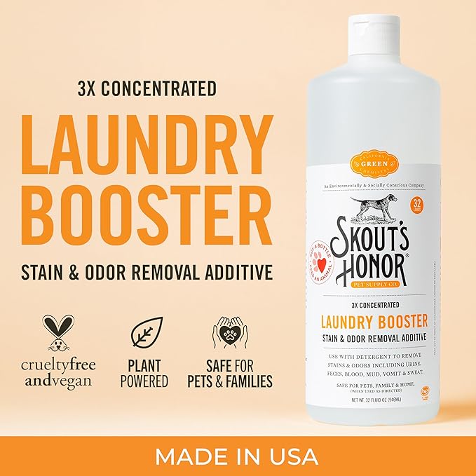 Skout's Honor Laundry Booster Stain & Odor Removal Additive - Plant-Powered Formula for Pet Bedding, Clothing, and Washable Pee Pads - Eco-Friendly & Cruelty-Free, 32 oz - 3 Pack