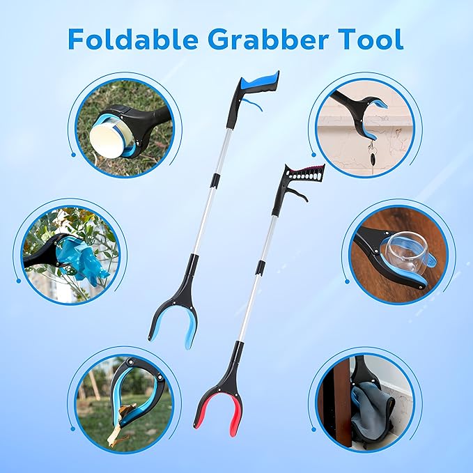 Grabber Reacher Tool - 32” Extra Long Foldable Gripper and Reaching Tool - Heavy Duty Pick Up Stick Grabbers for Seniors, Trash, Surgery Recovery Must Haves Gifts (Blue)