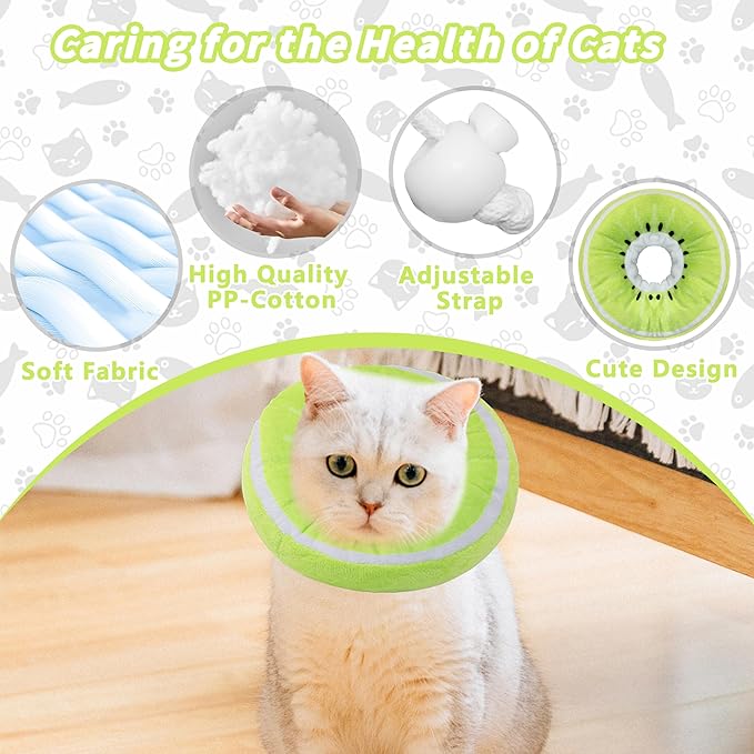 Soft Cat Cone Collar, Cute Cat Recovery Collar Suitable for Small, Medium, Large Cats,Elizabethan Neck Collar for Cats After Surgery (Kiwifruit, Medium)