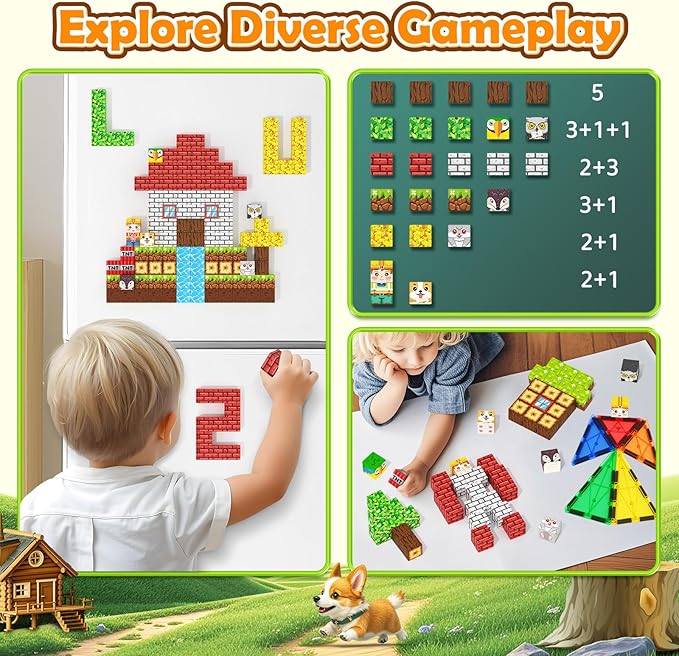 Magnetic Blocks with Forest Animals Toys, Build Mine Magnet World Set, Magnetic Tiles Building for Boys & Girls Age 4-8 5-7, STEM Montessori Sensory Toys for 3+ Toddlers Kids Gifts