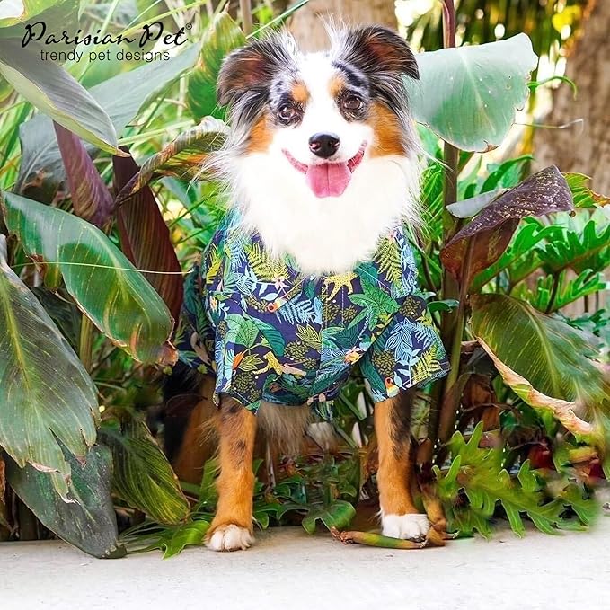 Parisian Pet Unisex Amazonia Shirt - Leafy Beach Outfit for Dogs - Cotton Summer Clothes - Stylish Hook and Loop Closure Costume - Machine Washable Shirts for Small Dogs - XS