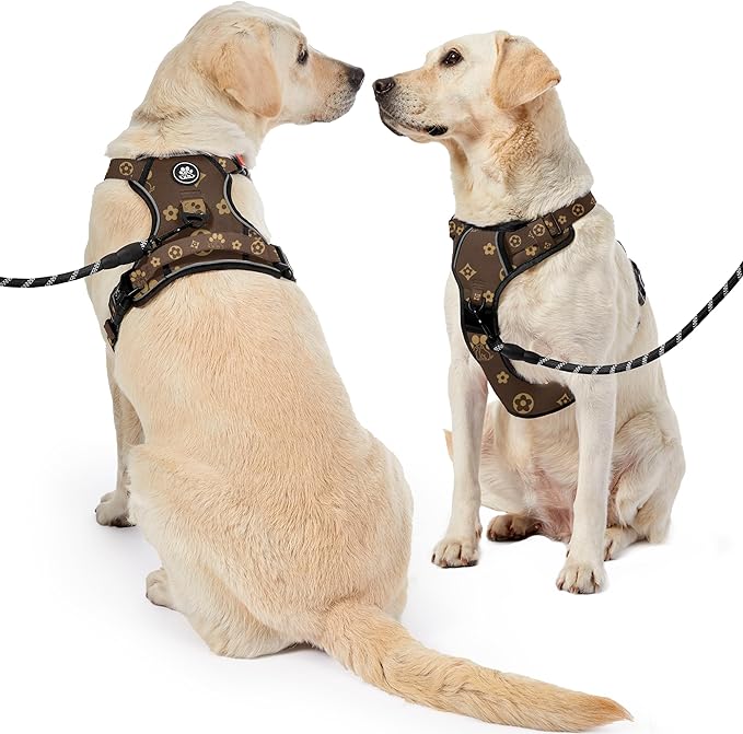 NESTROAD No Pull Dog Harness,Adjustable Oxford Dog Vest Harness with Leash,Reflective No-Choke Pet Harness with Easy Control Soft Handle for Large Dogs(X-Large,Dark Brown)