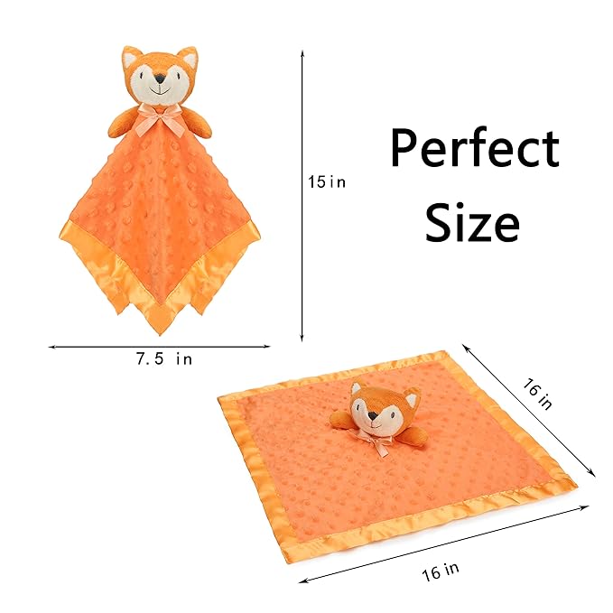 Pro Goleem Fox Security Blanket Orange Soft Baby Lovey Unisex Lovie Baby Gifts for Newborn Toddler Snuggle Toy Stuffed Animal 16 Inch