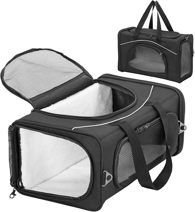 ‌Petsfit Airline Approved Pet Carrier for Small Dogs & Cats, 19x9x12 TSA Approved Carrier, with Removable Dual-Sided Padding (2-Way Placement) - Fits Under Most Airplane Seats, Escape Proof (Black)