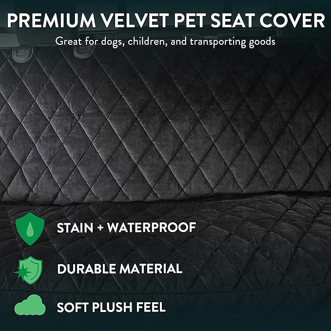 Plush Paws Products Velvet Rear Car Seat Protector w/o Hammock | Washable & Waterproof Back Seat Dog Cover for Car, Truck, & SUV | Nonslip, Tear Resistant Pet Seat Cover | Regular Charcoal