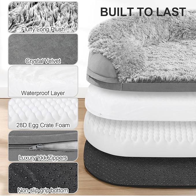 3.7 inch Thickened Orthopedic Dog Beds for Medium Dogs, Supportive Dog Sofa Bed with 28D Egg-Crate Foam, Removable Washable Plush Cover, Waterproof Lining, Half-Round Design for Puppy,Senior Dog