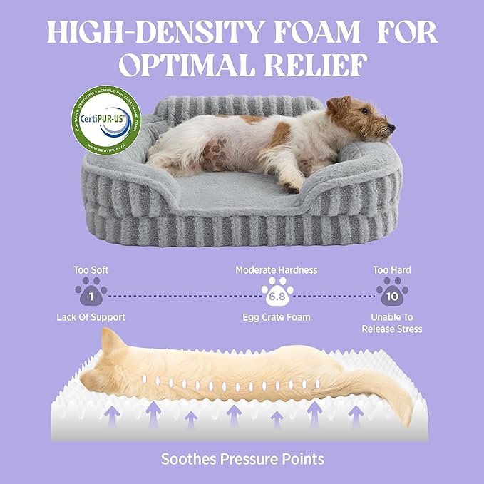 LE SURE Cute Dog Bed for Small Dogs, Orthopedic Waterproof Small Pet Beds with Sides, Non-Slip Bottom and Egg-Crate Foam Puppy Couch Sofa with Washable Removable Cover, Grey