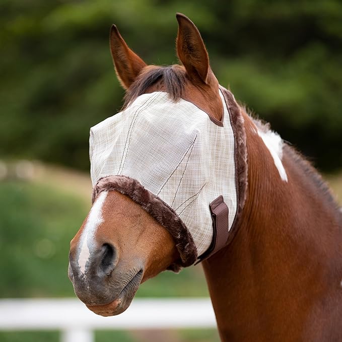 Kensington Fly Mask with Fleece Trim for Horses — Protects Face and Eyes Helps Block Sun Rays While Allowing Full Visibility — Breathable and Non Heat Transferring