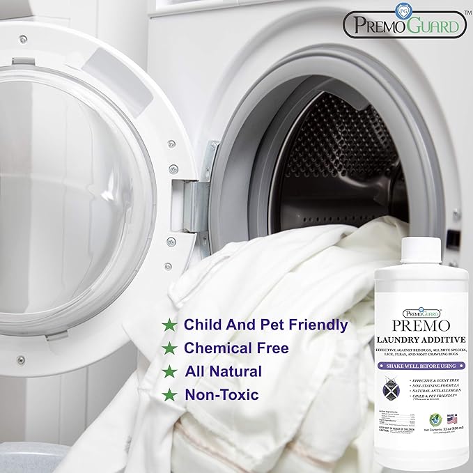 Premo Guard Bed Bug & Mite Laundry Detergent Additive 32 oz – Child & Pet Friendly – Stain & Odor Free – Best Natural Non-Toxin Treatment