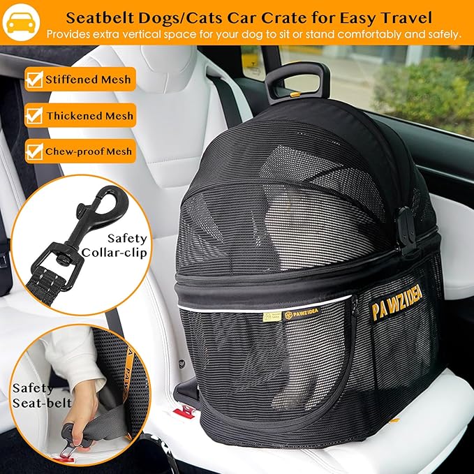 PAWZIDEA Dog Stroller 4 in 1, Pet Stroller for Cats with Detachable Carrier for Small/Medium Dogs/Cats, Seatbelt Car Seat Combo, Cozy House, Foldable & Lightweight Jogger Strollers, Storage Basket