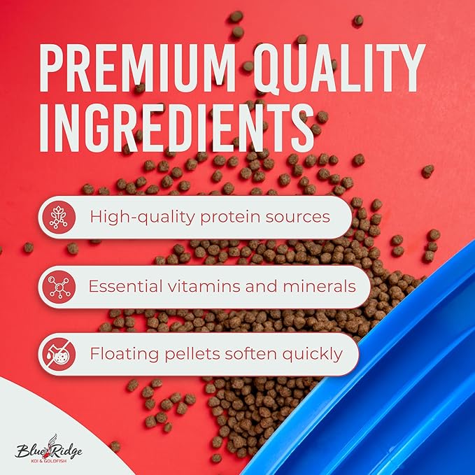 Blue Ridge Koi Fish Food 14lb - Koi Food 3/16” Platinum Pro Formula Goldfish Food, Premium Fish Food for Ponds, Ponds Fish Food, Floating Pond Pellet