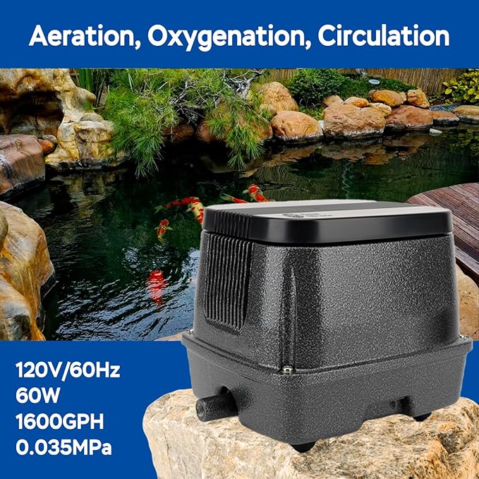 AquaMiracle Linear Air Pump ZP-40/ZP-60/ZP-100/ZP-200 for Pond Aeration, 635/950/1600/4000GPH Septic Air Pump Pond Aerators for Outdoor Ponds, Waste Treatment, Aquarium, Fish Farm, Seafood Restaurant