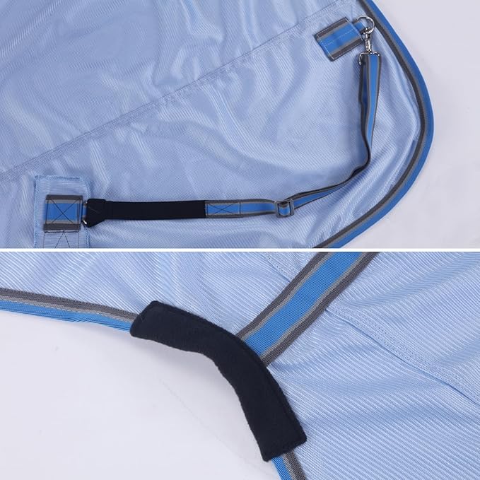 Horse Fly Sheet, Standard Neck Comfy Mesh Fly Sheet for Horses, Equine Summer Sheets UV-Protective Lightblue 81