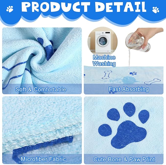 Chumia 4 Pcs Dog Towels for Drying Dog Puppy Bulk Microfiber Absorbent Paw Towel Pet Bathing Supplies Quick Drying for Medium Cats Pets Shower(55 x 28 Inch,Light Pink, Light Blue)