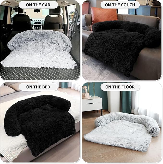 GGIB Calming Dog Bed Fluffy Plush Dog Mat for Furniture Protector with Removable Washable Cover for Large Medium Small Dogs and Cats (Small,Black)