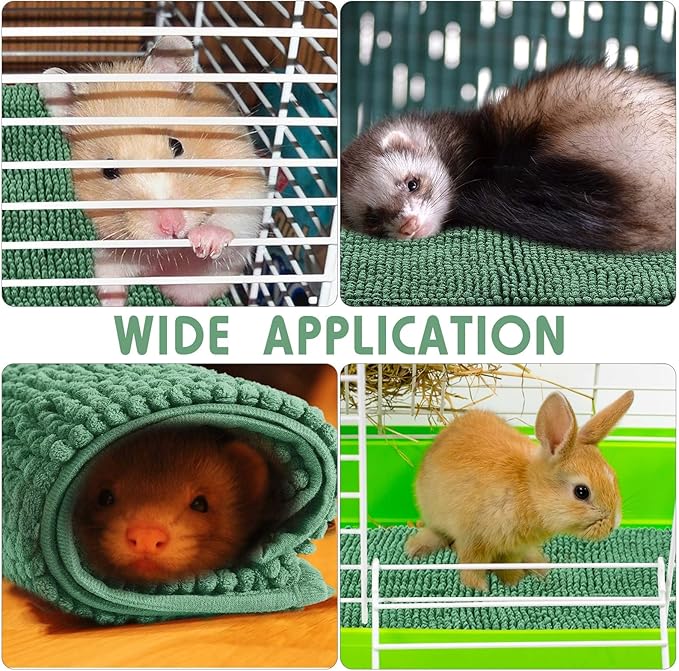 Amylove 4 Pcs Guinea Pig Cage Liner Guinea Pig Bedding Washable Fleece Pee Pads Reusable Small Animals Training Mat Small Animal Sleeping Bed for Bunny Hamster(Dark Green,16 x 24 Inch)