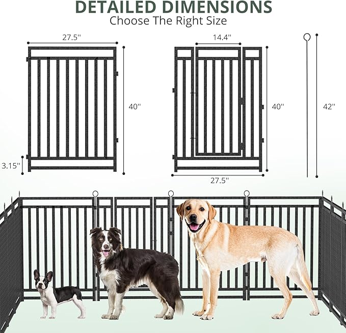 Dog Fence Outdoor Indoor, 40 Inch Height 48 Panels Dog Playpen for Large/Medium/Small Dogs Metal Dog Pen for Yard Camping and RV | Black-Silver