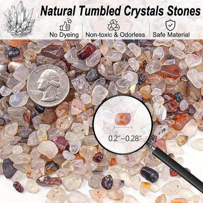 0.5 Lb/230g White Agate Crystal Pebbles Stones Aquarium Gravel Rocks, Natural Landscaping Pebbles Decorative Vase Filler Tumbled Crushed Stones for Fish Tank|Garden|Home, 5-7mm