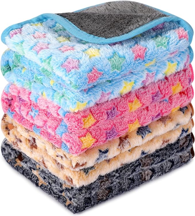 4 Pcs Waterproof Guinea Pig Blankets Washable Small Animal Fleece Bedding Absorbent Guinea Pig Cage Liners Reusable Pet Pee Pad Sleep Mat Pad Cover for Hamster Ferret (Star Pattern)