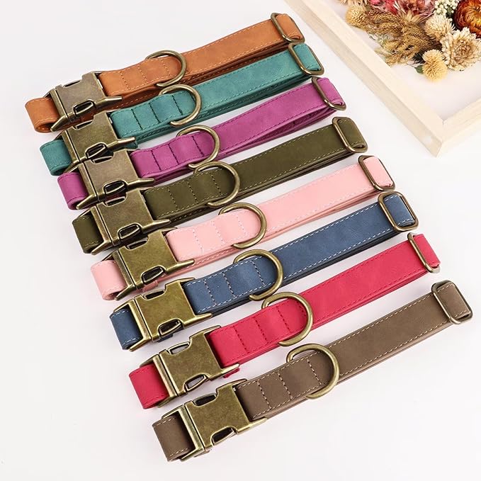 Didog Soft PU Leather Dog Collar, Stylish Quick Released Dog Collars for Large Dogs, Easy Clean Adjustable Pet Collar for Daily Walking, Blue, XL Fit 17-27" Neck