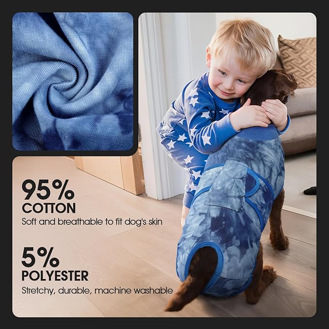 FUAMEY Recovery Suit for Dogs After Surgery,Soft Breathable Dog Bodysuit E-Collar & Cone Alternative Surgical Suit,Male Female Dog Neuter Spay Suits Anti Licking Wounds Onesie Blue Tie Dye L