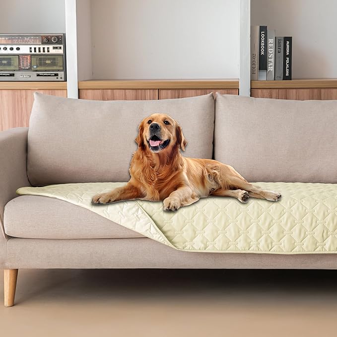 gogobunny 100% Double-Sided Waterproof Dog Bed Cover Pet Blanket Sofa Couch Furniture Protector for Puppy Large Dog Cat, Reversible (30x70 Inch (Pack of 1), Dark Cream/Light Cream)