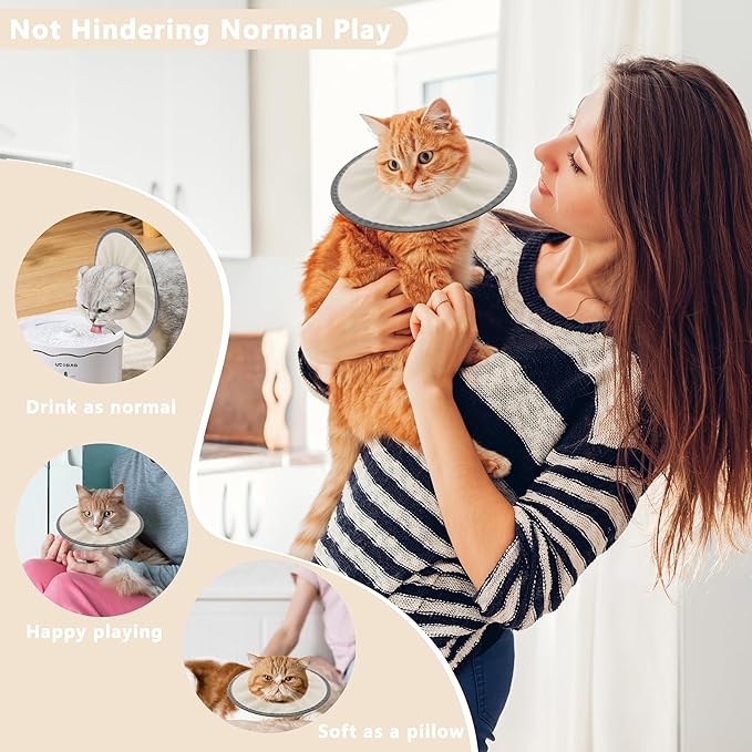 Lightweight Cat Cone Collar Soft, Soft Comfortable Cat Recovery Collar After Surgery, Elizabethan E Collar for Cats, Cone for Cats to Stop Licking (Khaki, Medium)