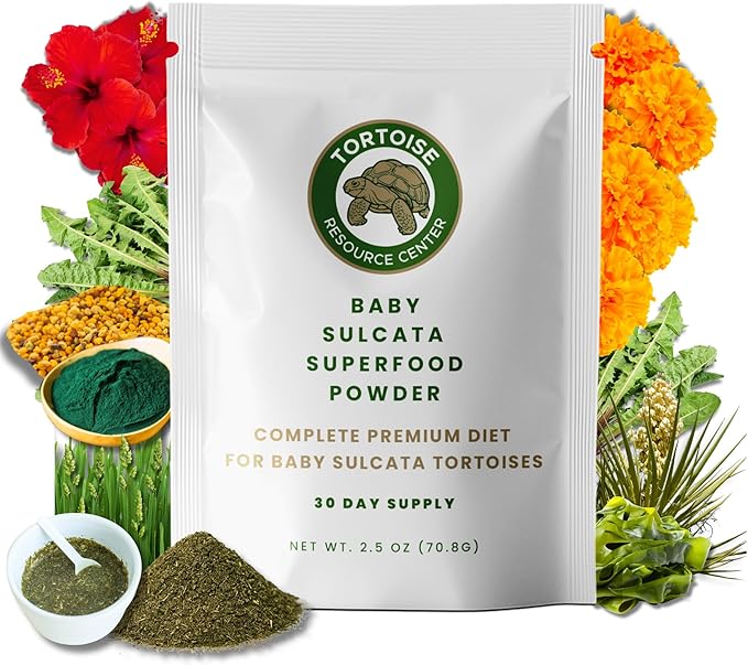 Premium Baby Sulcata Tortoise Food Powder with Calcium | Complete Diet for Baby Sulcata Tortoises | High Fiber, Low Protein with Probiotics for Growth & Shell Health | 4.5 oz Bag | 30-Day Supply