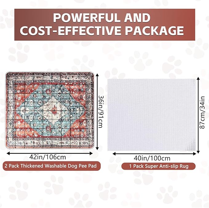 Washable Thickened Pee Pads for Dogs, 2 Pack (36"x42") Upgrade Reusable Puppy Pads with Non-Slip Rug, Super Absorbent Leakproof Puppy Training & Whelping Pads for Dogs, Doggie