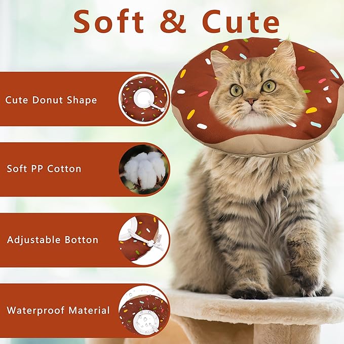 Cat Cone Collar Soft, Adjustable Cat Recovery Collar Kitten Cones to Stop Licking, Cute Donut E Collar After Surgery, Cats Neck Pillow Cone Elizabethan Cones of Shame(Waterproof Brown, Medium)