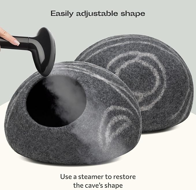 MEOWFIA Cat Cave – Premium Felt Cat Bed for Indoor Cats, Handmade 100% Merino Wool (Large, Dark Grey)