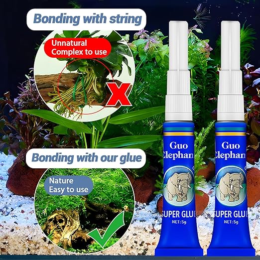Aquarium Glue Fish Safety, 2Pcs Coral Reef Glue for Plants Moss, Coral, Stone, Wood Aquascaping, Quick Drying (2)